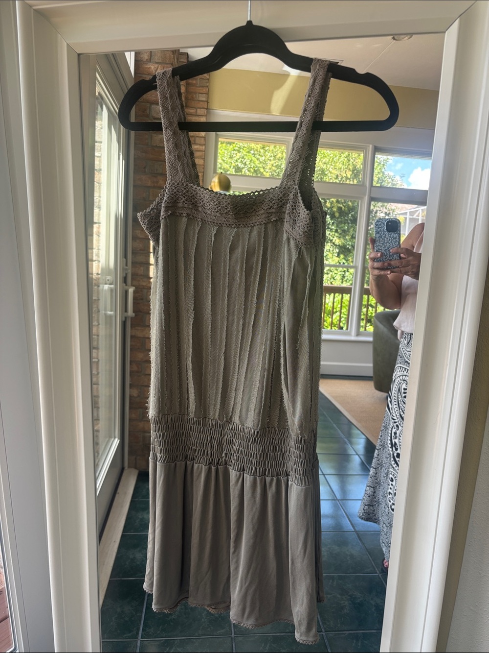 Alice + Olivia Taupe Textured Smocked Midi Dress